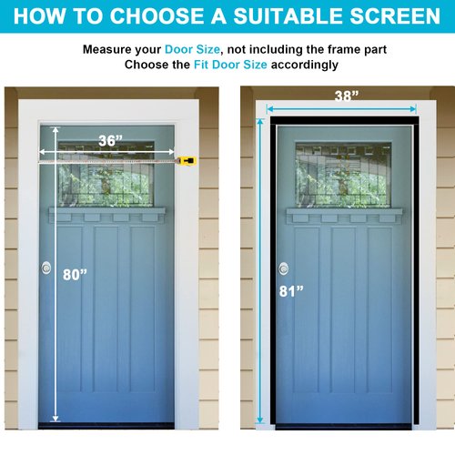 FIRGUNY Magnetic Screen Door Fits Door Size 36 x 80, Door Screen Magnetic Closure, Mesh Screen Doors Magnets for Single Front Back Patio Sliding Door, Screen Size 38" x 81"(Black)