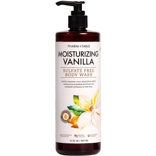 PHARM TO TABLE Moisturizing Vanilla Body Wash for Women and Men - Moisturizes and Softens the Skin, Sulfate Free, 100% Cruelty Free, 480ml