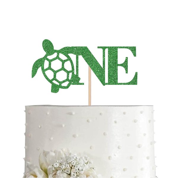 Turtle One Birthday Cake Topper, Green Glitter Sea Ocean First Birthday Party Decoration