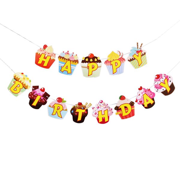 GLASNES Happy Birthday Banner Sweet Cupcake Party Decorations for Baby Shower Kids Cupcake Themed Party Supplies