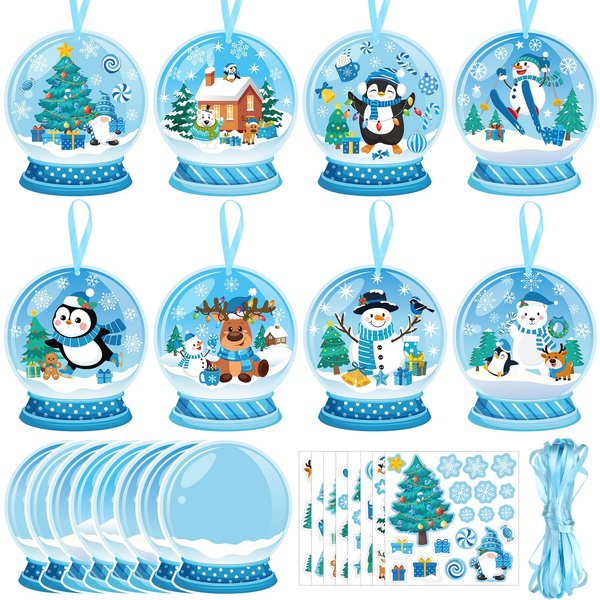 Chiisong 48 Sets Winter Christmas Craft Kit for Kids DIY Winter Polar Ornaments Craft Make Your Own Xmas Sticker Winter Holiday DIY Project for Winter Christmas Holiday Tree Home Decoration Supplies