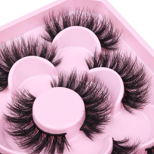 FANXITON Mink Lashes Fluffy 6D Volume False Eyelashes Fluffy Strip 15-18MM Fake Lashes 100% Handmade Lightweight 5 Pairs Pack Faux Mink Lashes (FD02)