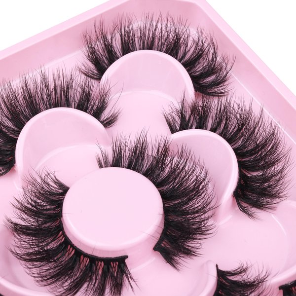 FANXITON Mink Lashes Fluffy 6D Volume False Eyelashes Fluffy Strip 15-18MM Fake Lashes 100% Handmade Lightweight 5 Pairs Pack Faux Mink Lashes (FD02)