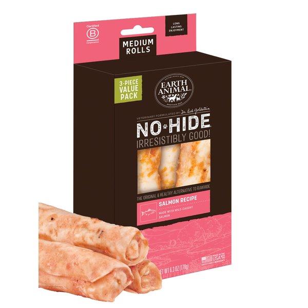 Earth Animal No-Hide Rolls Salmon Recipe Medium Natural Rawhide Alternative Dog Chews | 6.3 oz