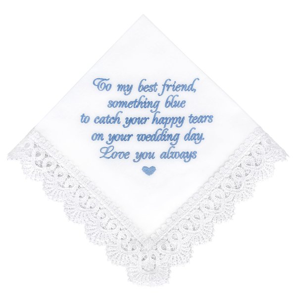 Something Blue for Bride Gift for Bride from Maid of Honor Best Friend Wedding Gift to Bride from Bridesmaid Bridal Handkerchief Blue Hankerchief Bridal Shower Gift New Borrowed Old Embroidered