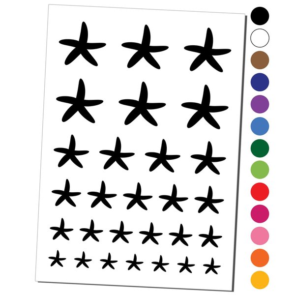 Starfish Solid Tropical Beach Temporary Tattoo Water Resistant Fake Body Art Set Collection - Black (One Sheet)
