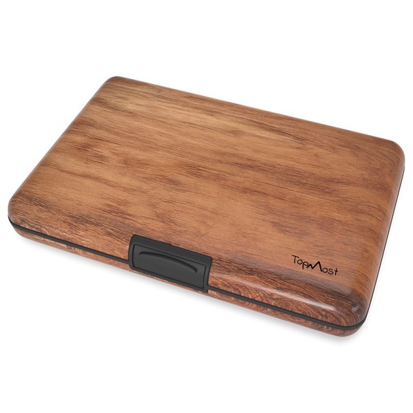TopMost RFID-Blocking Aluminum Wallet Credit Cards Holder for men & women - Slots for 12 Cards And Bills (Wood Texture)