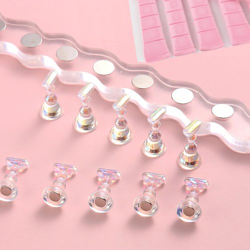 FSpronail Nail Stand for Press Ons Nail Tip Holder with 96 Pcs Reusable Sticky Putty Practice Art Magnetic Fake Nail Display Stands for Home DIY Beginner Salon Accessories Kit