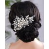 BERYUAN Silver Flower Black Crystal Rhinestone Hair Comb Pearls Teardrop Rhinestone Hair Piece Wedding Headband Pearls Flower Hairpiece for Wedding Women and Girls (BLACK)