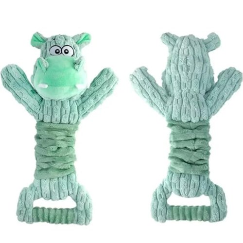 Mighty Hippo Tug & Stretch Interactive Dog Toy with Squeaker & Crinkle, Green