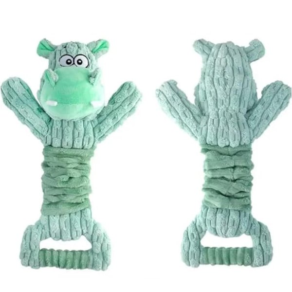 Mighty Hippo Tug & Stretch Interactive Dog Toy with Squeaker & Crinkle, Green