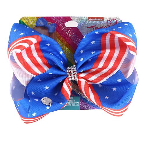 Women Girls Hair Bow Clips, 8 Inch Grosgrain Ribbon Hair Bows American Flag Hair Clip Stripe Star Hair Tie Ponytail Holder Jumbo Cheer Bow for 4th of July TSFJ46 (Bow Clip Set)