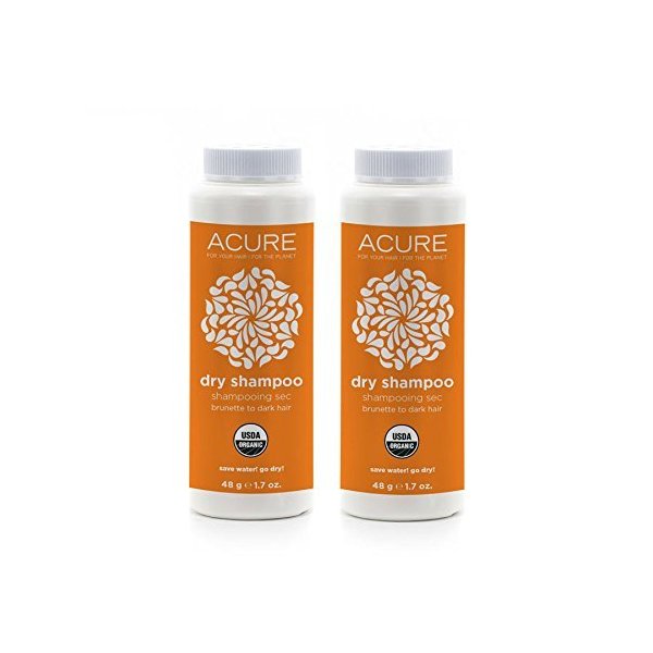Acure Organics Dry Shampoo For Brunette to Dark Hair With Arrowroot, Rosemary and Peppermint, 1.7 oz (Pack of 2)