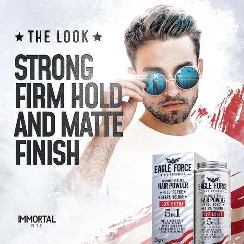 Immortal NYC Eagle Force Volume & Styling Powder - 33% MORE (1 Oz), Max Strong Hold, Natural Matte Dry Look - All Natural Hair Powder for Men - No Residue, All Hair Types