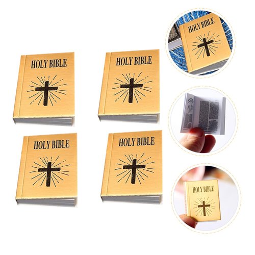 Ciieeo 4pcs Mini Bible Miniature House Decor Miniature Books Paper Golden Mini Bibles Decoration Miniature Bible Dollhouse Bible Muslim Mubarak Miniature Dollhouse Accessories