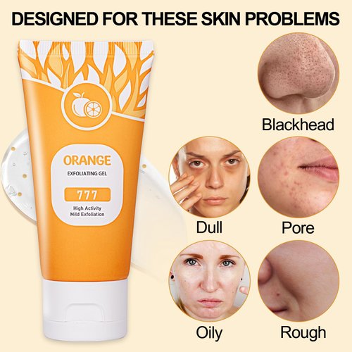 Orange Exfoliating Gel Scrub for Face and Body Skin, Deep Cleansing Moisturizing Skin Orange Peeling Gel, Natural Orange Exfoliating Gel for All Types Skin (2pcs)