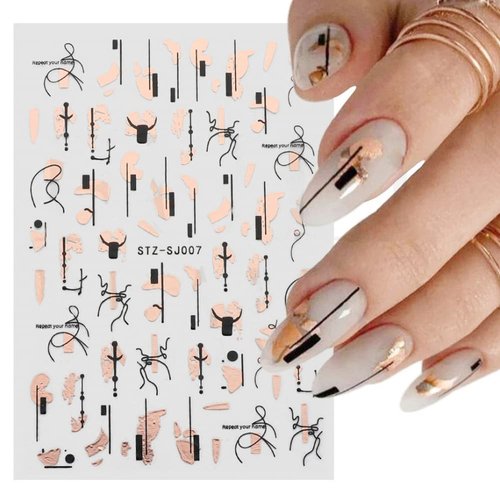 9 Sheets Rose Gold Nail Art Stickers Decal,Retro Rose Gold Nail Foil Decals Nail Supplies 3D Self-Adhesive Graffiti Fun Abstract Leopard Print Botanical Line Nail Design Luxury for Nail Art Decoration
