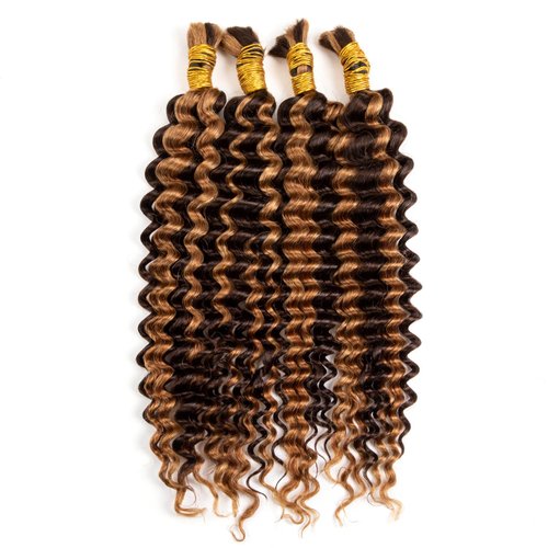 Human Braiding Hair 1 Bundle 100g Deep Water Wave Bulk Human Hair for Braiding No Weft 10A Brazilian Virgin Curly Human Hair Extensions for Boho Braids Wet and Wavy (4/27#, 16Inch)