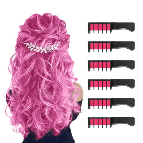 MSDADA Pink Hair Chalk for Girls - New Hair Chalk Comb Temporary Bright Washable Hair Color Dye for Girls Kids - Christmas Birthday Easter Halloween Gifts for Girls Kids-Fluorescent