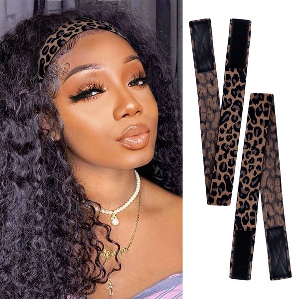 Elastic Bands for Wig Edges 2PCS Edge Laying Band Adjustable Edge Wrap to Lay Edges Lace Melting Band Leopard Print Pattern Wig Band for Edges Comfortable Elastic Band for Lace Frontal Melt