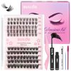 BUILOG Lashes Extension Kit,DIY Individual Eyelashes Clusters Kit 10-14mm with Bond Seal Eyelash Glue,Removal,Tweezer,Mascara Wands Brush 100Pcs Natural False Lashes C Curl