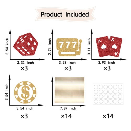 12 Pieces Red Gold Casino Centerpiece Sticks, Casino Party Decorations, Poker Theme Party Decor, Card Game Theme Las Vegas Scene Birthday Party Decoration Supplies