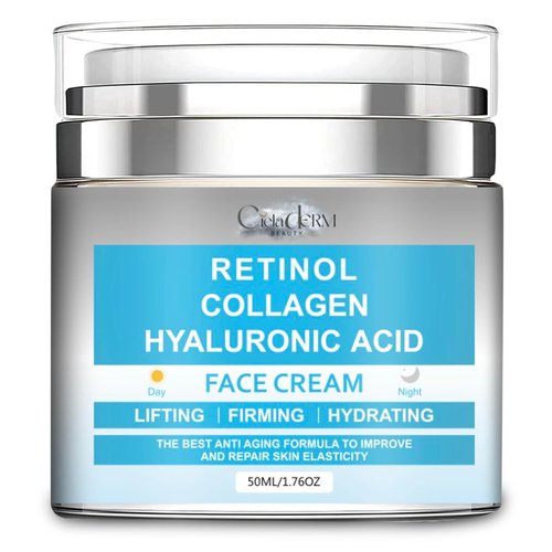 Face Moisturizer Retinol Cream with Collagen and Hyaluronic Acid | Day & Night Anti-Aging and Anti-Wrinkle Skin Barrier Hydration Cream for All Skin Types