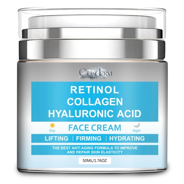 Face Moisturizer Retinol Cream with Collagen and Hyaluronic Acid | Day & Night Anti-Aging and Anti-Wrinkle Skin Barrier Hydration Cream for All Skin Types