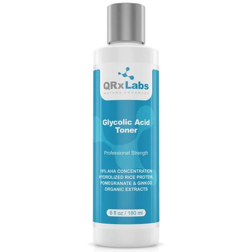 Glycolic Acid Toner - Professional Exfoliating Anti-Aging Toning Solution for Face with 10% AHA, Witch Hazel, Hydrolyzed Rice Protein and Pomegranate & Ginkgo Biloba Extracts - 1 Bottle of 6 fl oz