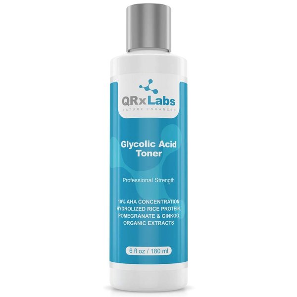Glycolic Acid Toner - Professional Exfoliating Anti-Aging Toning Solution for Face with 10% AHA, Witch Hazel, Hydrolyzed Rice Protein and Pomegranate & Ginkgo Biloba Extracts - 1 Bottle of 6 fl oz