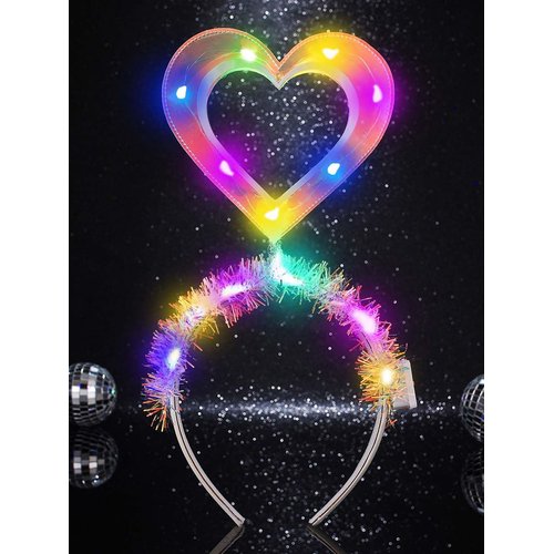 Sixexey Light Up Headband LED Heart Hair Band Party Rave Festival Hair Accessories for Women