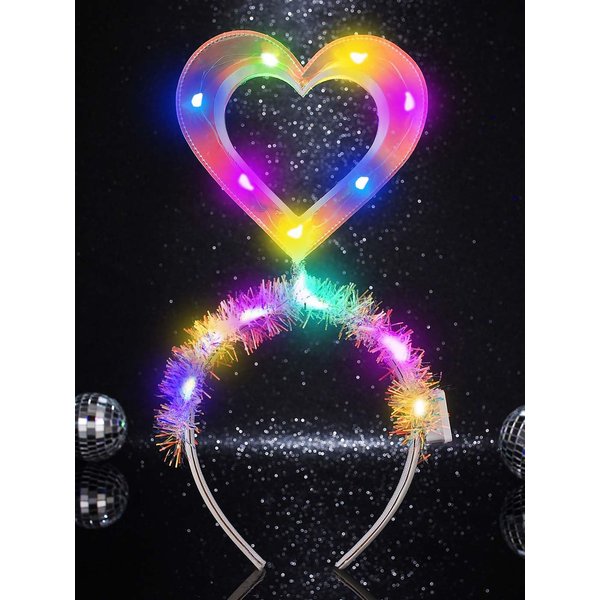 Sixexey Light Up Headband LED Heart Hair Band Party Rave Festival Hair Accessories for Women