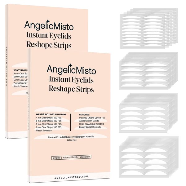 Dersie Eyelid Tape, Eyelid Lifter Strips, Durable Double Eyelid Tape, Self-Adhesive Eyelid Tape for Hooded Eyes Invisible, Eye Lift Tape for Droopy Lids, 400PCs (with Fork Rods and Tweezers), Clear