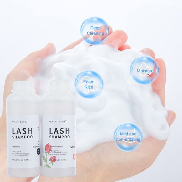Arison Eyelash Eyelash Extension Shampoo 600ml / Eyelid Foaming Cleanser/Wash for Extensions and Natural Lashes/Paraben & Sulfate Free Safe Makeup & / Professional & Self Use (rose)