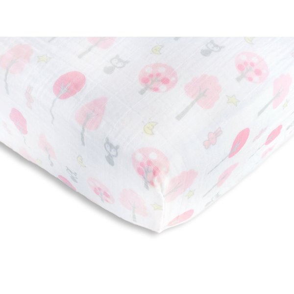 SwaddleDesigns Cotton Muslin Fitted Crib Sheet/Toddler Sheet, Pink Thicket, 28x52x6 Inch (Pack of 1)