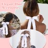 Andibro 3Pcs Hair Clips for Women, Tassel Ribbon Bowknot Hair Clip With Long Tail White Hair Bows Barrettes Hair Accessories(White)