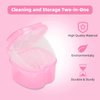 Dental Orthodontic Retainer Container Cleaning Case,Denture Bath Box Case Cup Holder, Mouthguard Storage Soaking Case - Leak Proof with Lid Waterproof - Pink