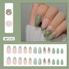 Tyuimhx Green Cat Eye Press on Nails Medium Almond Fake Nails Glitter French Tip False Nails with Flowers Designs Full Cover Stick on Nails Acrylic Artificial Nails for Women Girls Glue on Nails 24Pcs