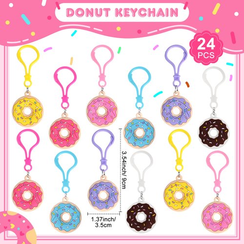 24 Pcs Sweet Donut Party Favors Sweet Donut Keychain Sweet Doughnut Theme Birthday Party Supplies Donut Pendant Toy Ornament for Kids Boy Girl Souvenirs Reward Gift Treat Goodie Bag Fillers, 6 Colors