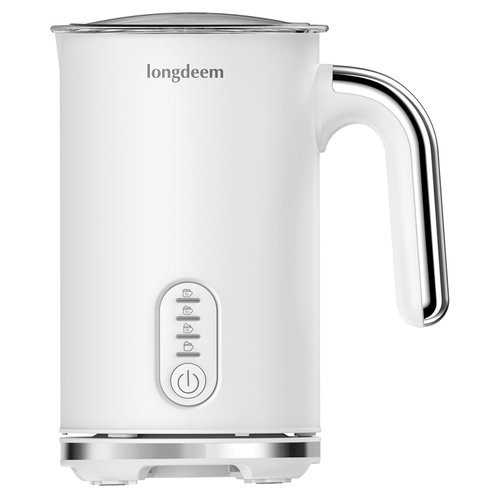 LONGDEEM Milk Frother, 4 in 1 Electric Milk Foamer with Cold & Hot Froth for Latte Cappuccino Automatic Coffee Foam Maker, Stainless Steel, 10 oz/300 ml, Non Stick Coating with Auto Shut Off, White