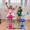 Kids Karaoke Machine with 2 Microphones Adjustable Height Wire Bluetooh Mic Music Sing Along with Flashing Lights Musical Effects Cell Phone Holder Kids Microphone with Stand Fun Kids Toy (Pink)