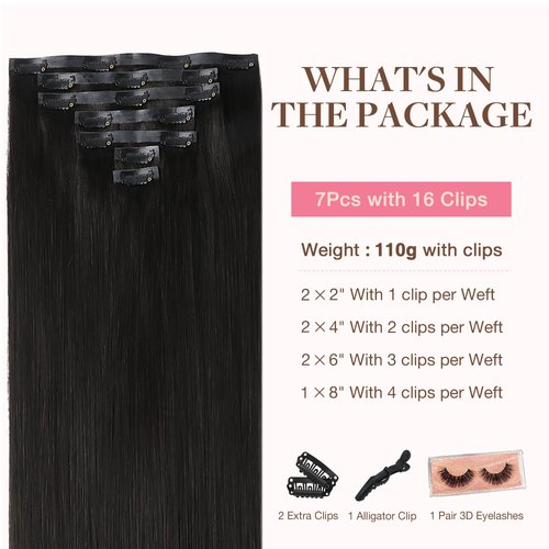 GOO GOO Clip in Hair Extensions Real Human Hair, 20inch 110g 7Pcs, 1B Natural black, Remy Human Hair Extensions Clip ins for Women, Natural Human Hair