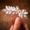 Foyte Crystal Wedding Hair Comb Pearl Bride Headpiece Rose Gold Rhinestone Hair Piece Bridal Side Hair Accessories for Women and Girls