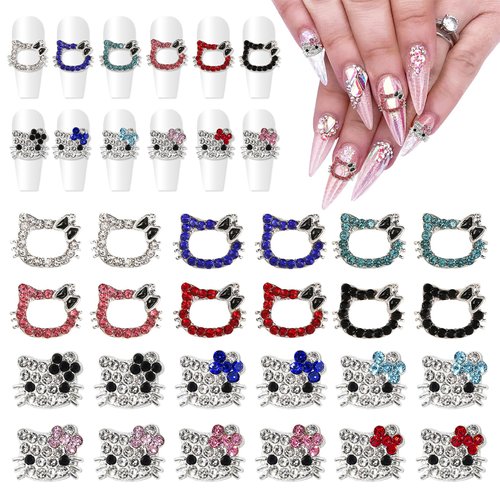 24Pcs Kawaii Nail Charms, CYHYII 3D Cute Nail Art Charms Metal Sliver Cartoon Rhinestone Crystals Multicolor Nail Accessories for Women Girls Nail Decorations DIY Craft Jewelry (2 Style)