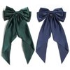 Hair Bows for Women Girls, Green Hair Bows Navy Hair Bows Barrettes Clips for Women Oversized Layered Bows Hair Clip Long Tail Hairpin Hair Barrettes 90's Accessories 2pcs
