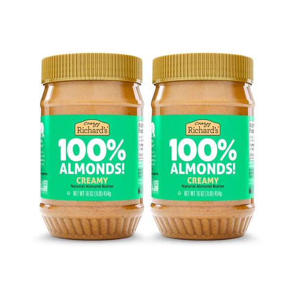 Crazy Richard's 100% All-Natural Creamy Dry Roasted Almond Butter with No Added Sugar and Non-GMO (16 Ounce, Pack of 2)