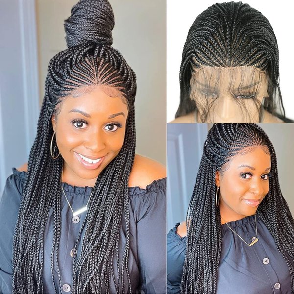 SIMBEAUTY 180% Density Black Box Braided Wigs Pre Plucked Braids Lace Front Wigs for Black Women with Baby Hair Glueless Micro Braids Synthetic African Replacement Hair (26inches-middle part)…