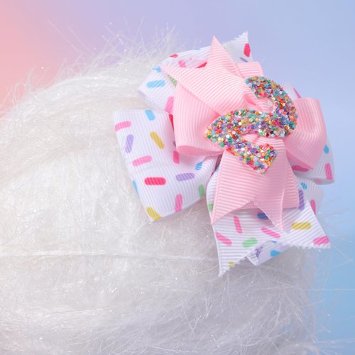Sprinkle Birthday Hair Bow for Baby Girls - Confetti 2nd Birthday Pink Bow Party Decorations,Ice Cream for 2 Years old Birthday