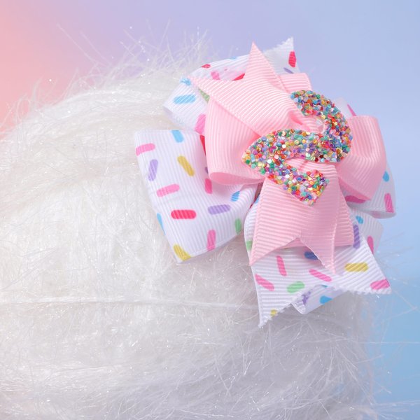 Sprinkle Birthday Hair Bow for Baby Girls - Confetti 2nd Birthday Pink Bow Party Decorations,Ice Cream for 2 Years old Birthday
