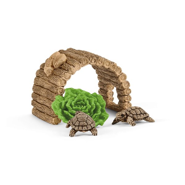 Schleich Wild Life 6-Piece Tortoise Toy Figure with Hatchlings and Turtle Home Playset for Kids Ages 3-8, Brown